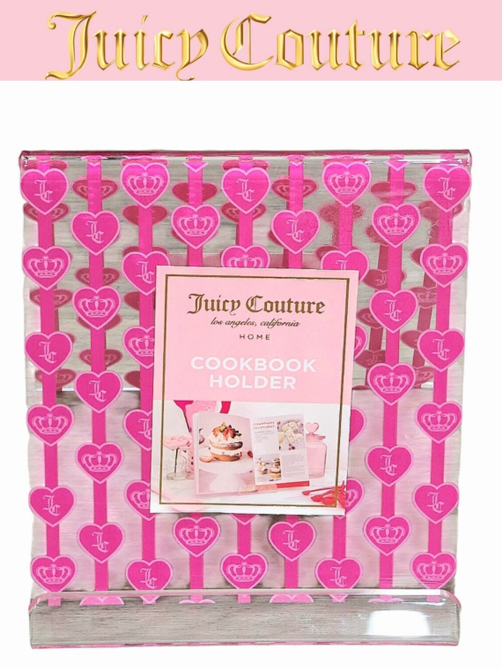 Juicy Couture Home JC Heart & Crown Logo Pattern Acrylic Cookbook Holder